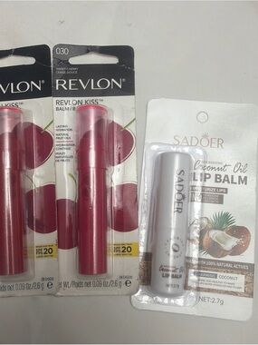 Lot of 2 Revlon Kiss Lip Balm SPF20 #030 Sweet Cherry & #010  1 Tropical Coconut